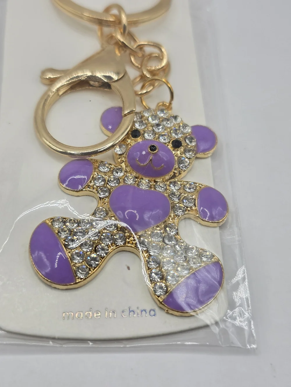 Mint Gold-Tone Purple Teddy Bear Keychain